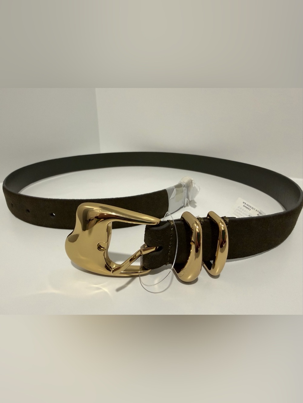 NEW Madewell Sculpted Wavy-Buckle Belt in Dried Olive suede NY202 S (27-28”) $78 - Picture 4 of 8